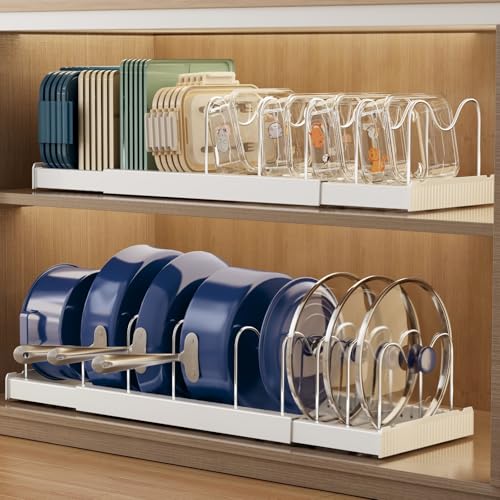 Magheo Expandable Pot & Pan Lid Organizer Rack 2 Pack, White, 22.4" D x 7.9" W x 6.3" H