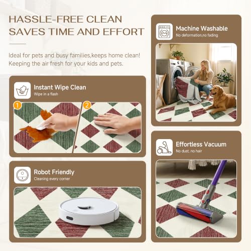 PureCozy Christmas Red Checkered Runner Rug 3x8 Holiday Hallway Carpet - Xmas Variant