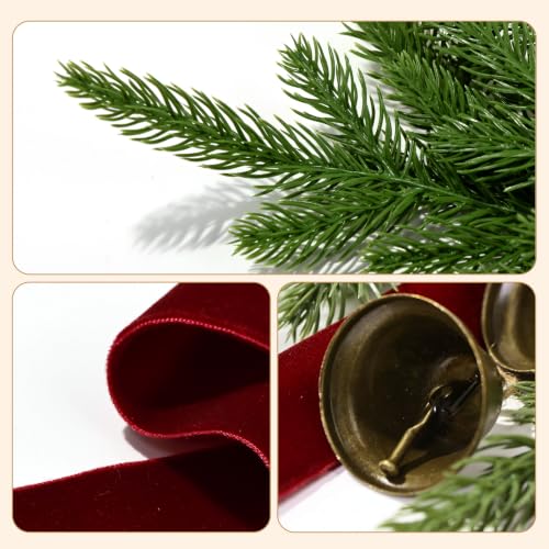 Christmas Garland with Red Velvet Bow and Bells, Artificial Pine