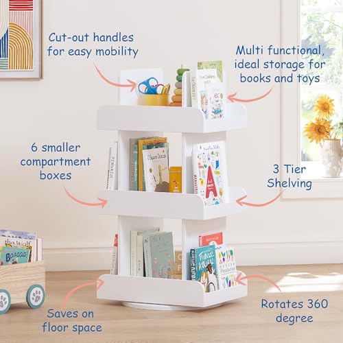 Kids Rotating Bookshelf Tower - Spinning Bookcase for Toddlers & Kids