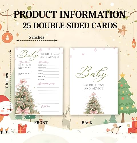 ONDTOM Christmas Baby Shower Game Cards 25-Pack - Winter Holiday Party Advice & Predictions, Model A03