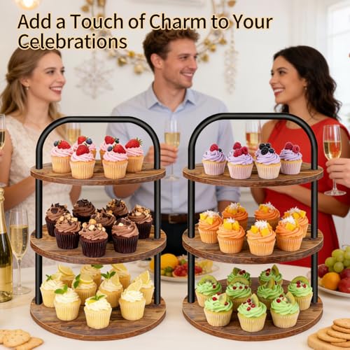 Brown Wooden 3-Tier Cupcake Stand for 100 Cupcakes - Farmhouse Dessert Display Set - Lilybud