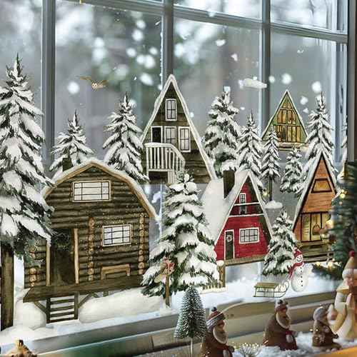 Chirstmas Window Film Double-Sided Viewable, Reusable Static Cling Window Stickers Winter Woodland Decals for Home New Year Decor