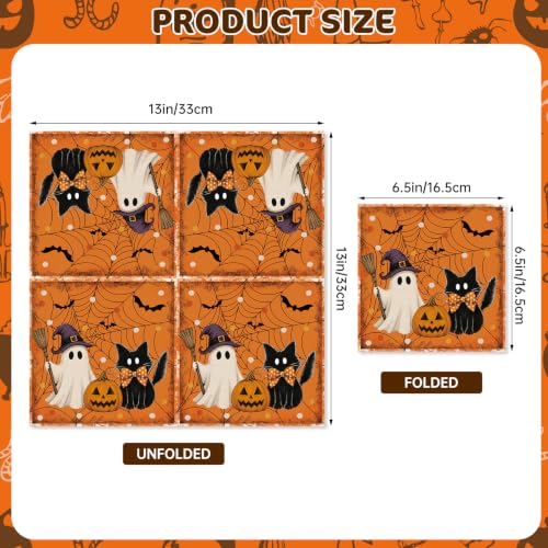 Litmitfu Halloween 40-Count Napkins (6.5 in) Orange Ghost Cat Pumpkin – Disposable Cocktail Dinner Napkins, Party Supplies, Variation: Halloween