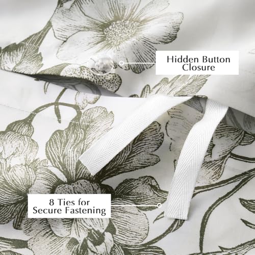 EverGrace Cotton Sateen Duvet Cover Set King Olive Green with Pillow Shams - No Comforter