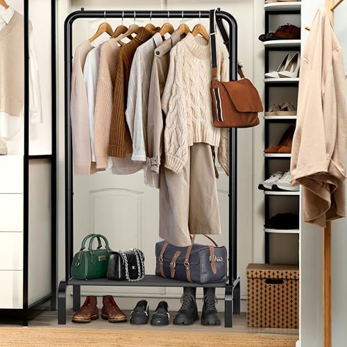 30-Inch Narrow Freestanding Garment Rack with Shelves - Black, Space-Saving Closet Organizer