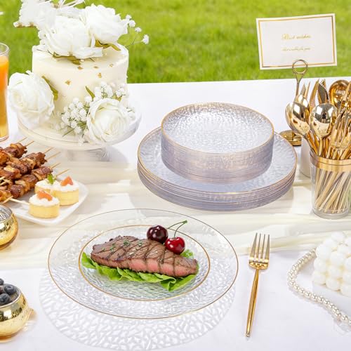 Plastic Dinnerware Set 150Pcs Clear Gold Rim Heavy Duty with Gold Rim - Variation of 150 / Clear Gold
