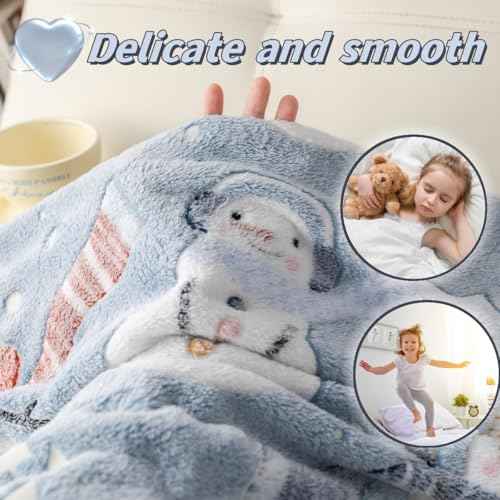 Christmas Snowman Blanket Gift, Glow in The Dark Blanket, Cozy Soft Fleece Blanket for Holiday D?cor, Children Boys Girls Teens Holiday Theme Blanket, 50"*60", Kids Blanket, Sky Blue