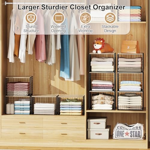 Large Capacity Closet Organizer with Widened Height and Wooden Top Shelf