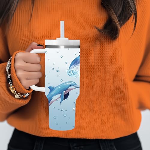 AMZUShome Dolphin 40oz Tumbler with Handle - Dolphin Lover Gift for Women & Men