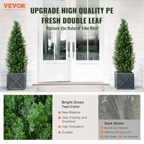 VEVOR 4ft Artificial Cedar Topiary Trees Set - 48 Inch Faux Evergreen Trees for Indoor & Outdoor Decor, 2 Pack