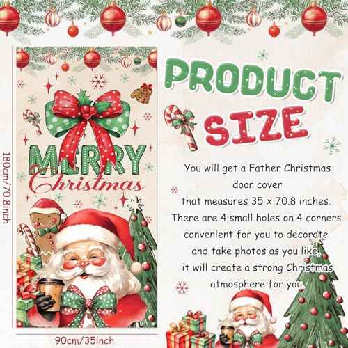 Christmas Door Cover,Santa Claus and Bow Door Cover Red Gingerbread Man Christmas Decorations,Merry Xmas Porch Banner Background,Hanging Banner for Xmas Holiday Eve New Years Party