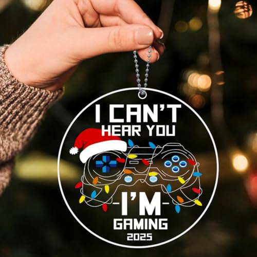 Video Game Christmas Ornaments 2025, Gaming Ornaments for Christmas Tree, Cool Acrylic Game Controller Ornament - I Can't Hear You I'm Gaming 2025