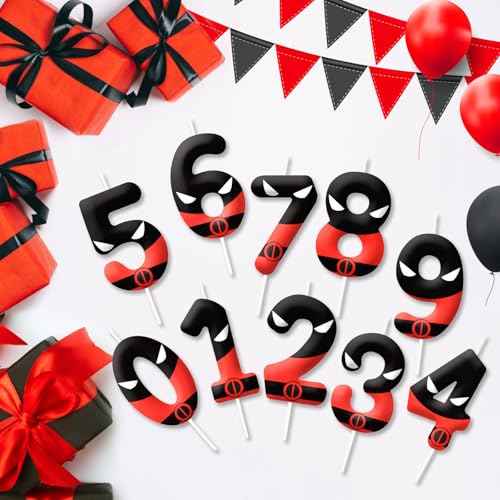Red Black Themed Birthday Candles for Cake, Number 7th Candle, Happy Birthday Cake Topper for Boys Girls, Cartoon Themed Birthday Party Decorations Supplies Gifts