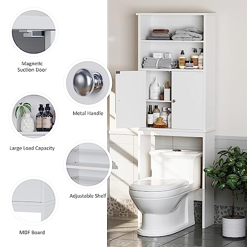 Meilocar White Over Toilet Storage Cabinet - Tall Bathroom Organizer with Adjustable Shelf