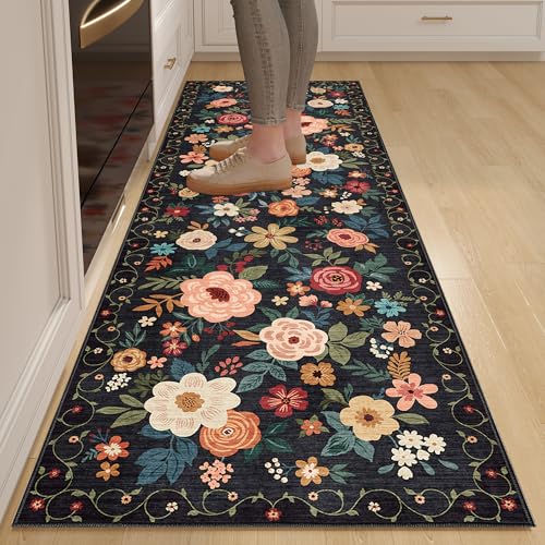 DUKINO 2' x 6' Black Washable Non-Slip Runner Rug for Hallway
