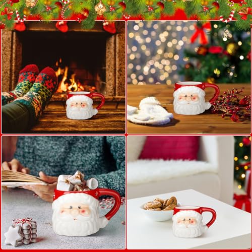 Sliner 6 Pcs Santa Mugs 11 oz Ceramic Christmas Coffee Cups - Red Set