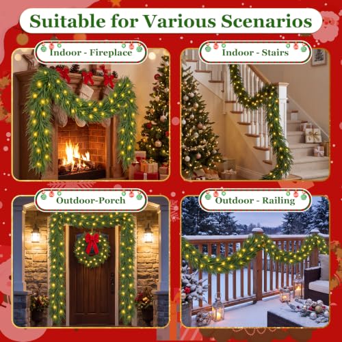 9 ft Real-Touch Norfolk Pine Christmas Garland, Prelit with 3 Light Modes