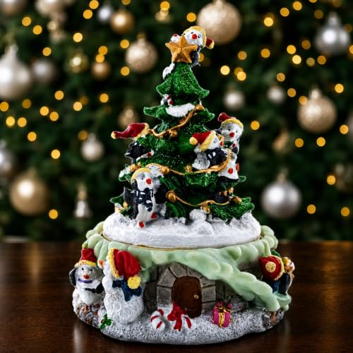 Animated Musical Penguin Christmas Tree Figurine with Rotating Music Box