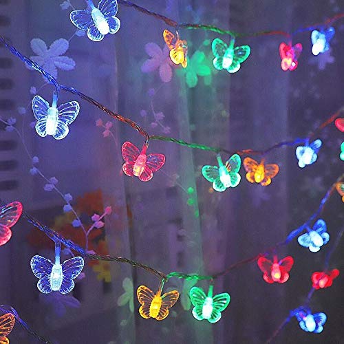 Decorman Butterfly Curtain Lights 13ft USB 96 LED with 16 Butterflies, 8 Modes, Remote Timer, Colorful