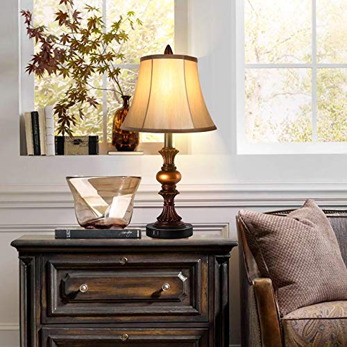 PARTPHONER Bronze Touch Control Vintage Bedside Table Lamps Set of 2 with USB Ports