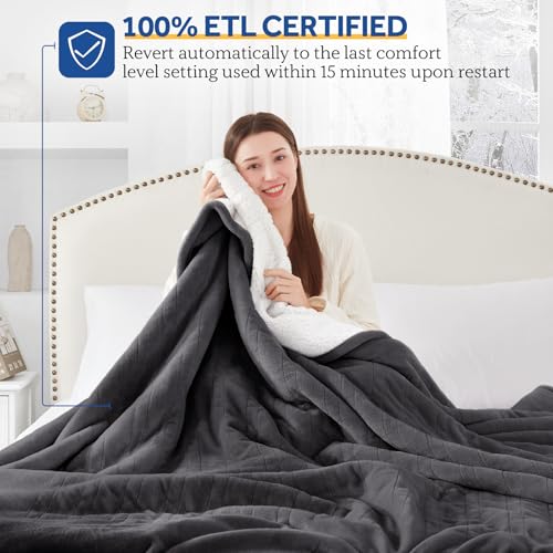 Full Size Electric Heated Blanket with Auto Shutoff - Grey, Flannel & Sherpa, 80x84in