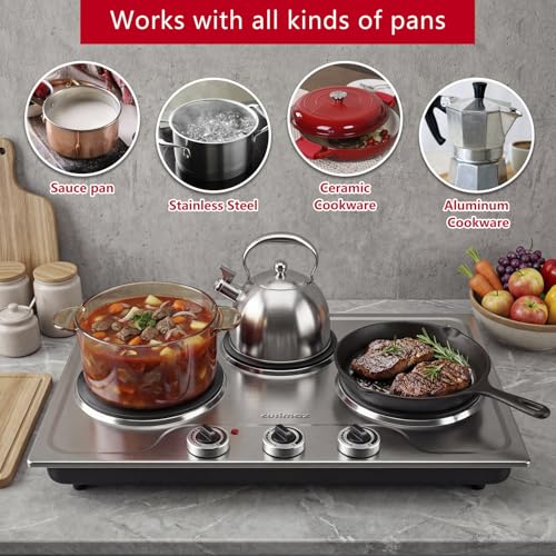 CUSIMAX 1800W Portable Electric Hot Plate with Triple Burners & Independent Temperature Control