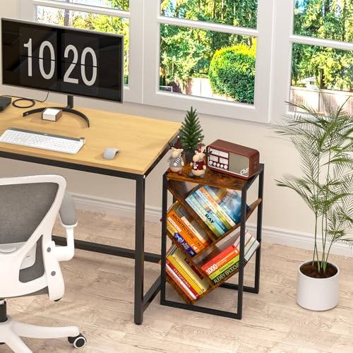 Vintage Brown 5-Tier Tree Bookshelf - Small Wooden Bookcase with EVA Pads