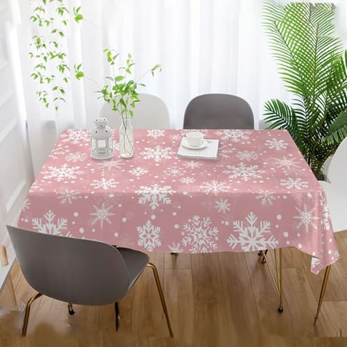 Mnsruu Christmas Tablecloth 60x108 Rectangular Light Pink Snowflakes – Wrinkle-Resistant Polyester