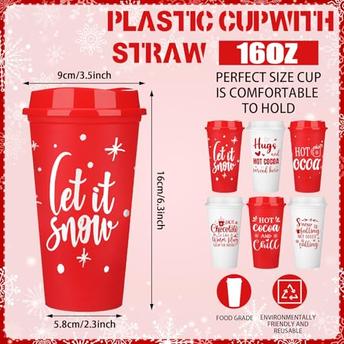 Tioncy 24pcs Hot Cocoa Cups with Lids, 16 oz Reusable Chocolate Mug Set