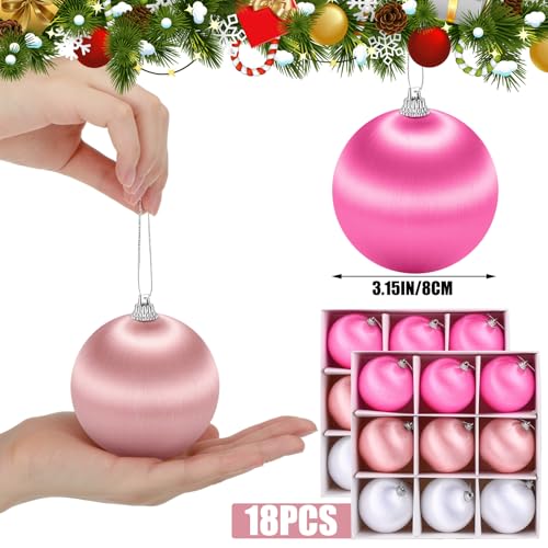 Hungdao 18 Pcs Pink Satin Christmas Ornaments 3.15" Holiday Decor Set