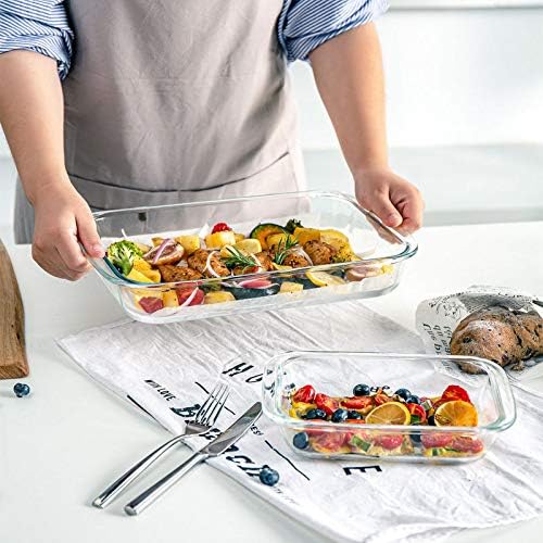 Skiennix 8-Piece Deep Glass Baking Dish Set - Rectangular Bakeware with Lids for Lasagna & Leftovers | Gray