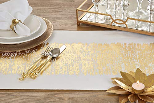 SARO LIFESTYLE Agatha Collection Gold Metallic Banded Table Runner 16x72 - Oblong Cotton