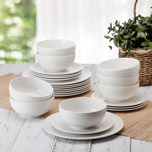 Pfaltzgraff Josephine 24-Piece Dinnerware Set - Embossed Basket Weave, Service for 8, White Porcelain