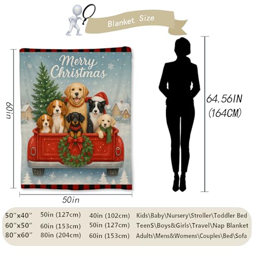 Ti Caldi Christmas Dogs Blanket 60x50 in Red Truck Flannel Cozy Throw for Couch Bed