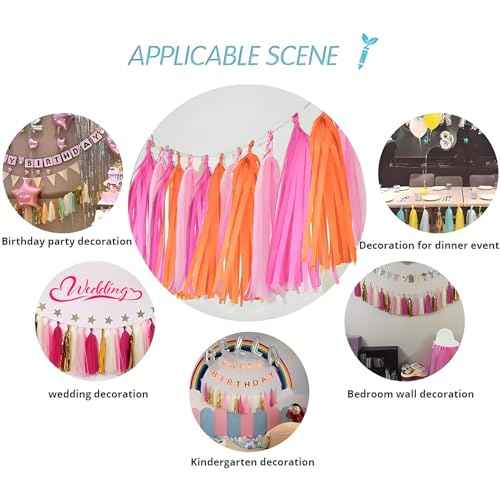 Hot Pink Orange and Pink Tassel 30Pcs Tissue Paper Tassels Garland DIY Hanging Paper for Birthday,Baby Shower,Party Decoration