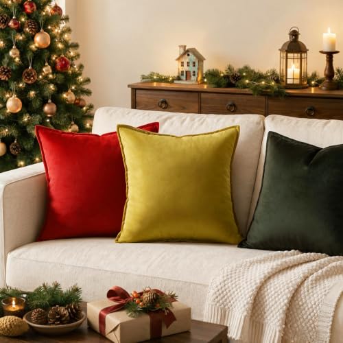 VAKADO Christmas Red Throw Pillow Covers Velvet 20x20 Set of 2