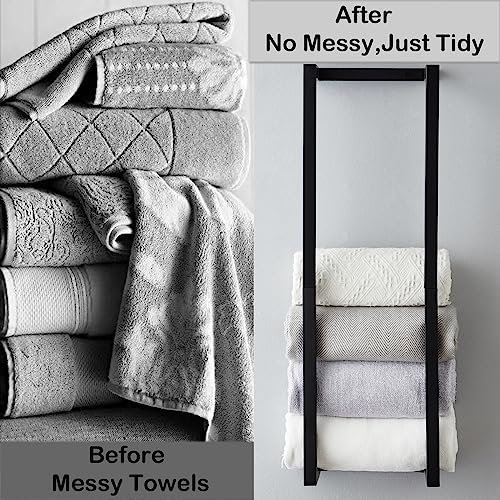 Roeveca Black Wall-Mounted Towel Rack for Bathroom Storage, Modern Metal Organizer
