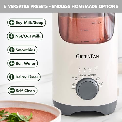 GreenPan Nut Milk Maker Machine 30oz - 15-in-1 Plant-Based Cream, Self-Clean, Delay Start