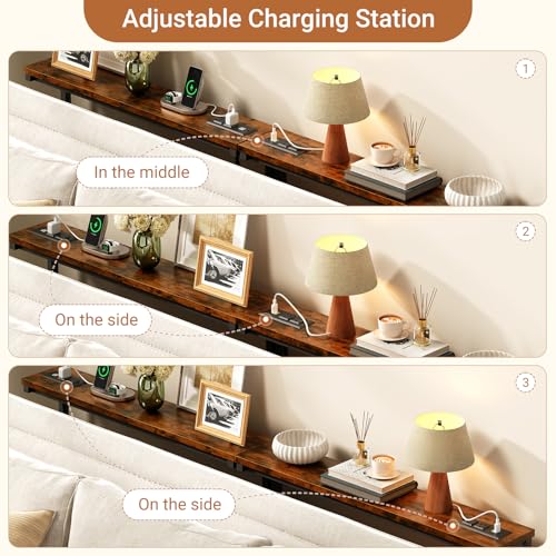 HavenlyYouth 63-Inch Narrow Console Table with Charging Station for Small Spaces