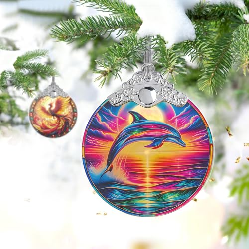 Kooirsp Dolphin Stained Glass Tree Ornament - Christmas Xmas Decor Gift