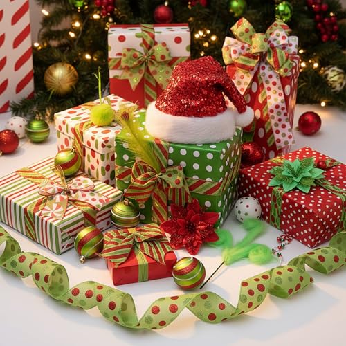 Halfchet Christmas Hanging Decorations Set with Christmas Hat - 43 Pcs Candy Red White & Green