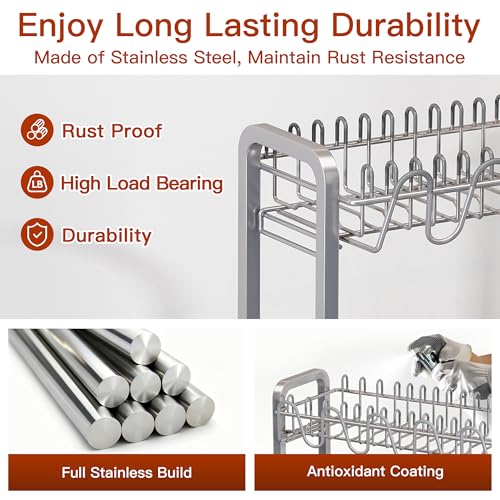 BOOSINY 2-Tier Stainless Steel Dish Drying Rack Silver 12.4"D x 17.1"W x 14.2"H
