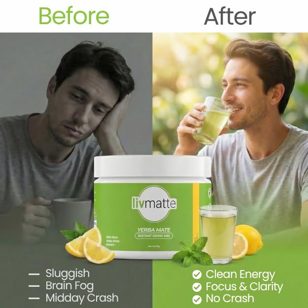 Yerba Mate Instant Tea Powder Lemon - Natural Caffeine, No Crash Energy, Sugar-Free Drink Mix, 30 Servings