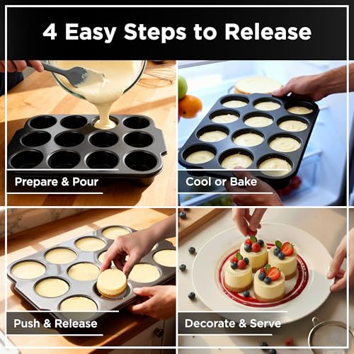 12-Cup Mini Cheesecake Pan - Nonstick Carbon Steel Removable Bottom