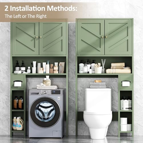 Over Toilet Storage Cabinet with Toilet Paper Holder - Green, Without Open Shelves, 65.4" Tall Bathroom Organizer