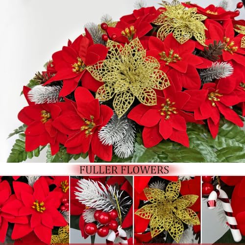 Red Poinsettia Cemetery Flowers 3-Piece Set for Grave Memorials