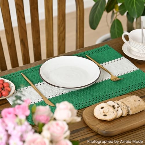 Artoid Mode Christmas Dark Green Rustic Placemats Set of 6, 12x18 Inches
