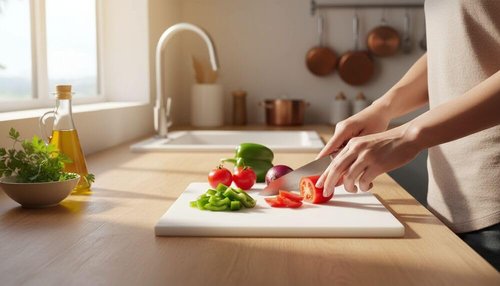 Farberware Large Cutting Board, Dishwasher- Safe Plastic Chopping Board for Kitchen with Easy Grip Handle, 11-inch by 14-inch, White