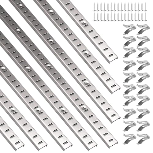 Light Silver 8 Pcs 36 Inch Metal Shelf Pilasters with 40 Clips and 72 Screws - Adjustable Wall Mount Shelving System